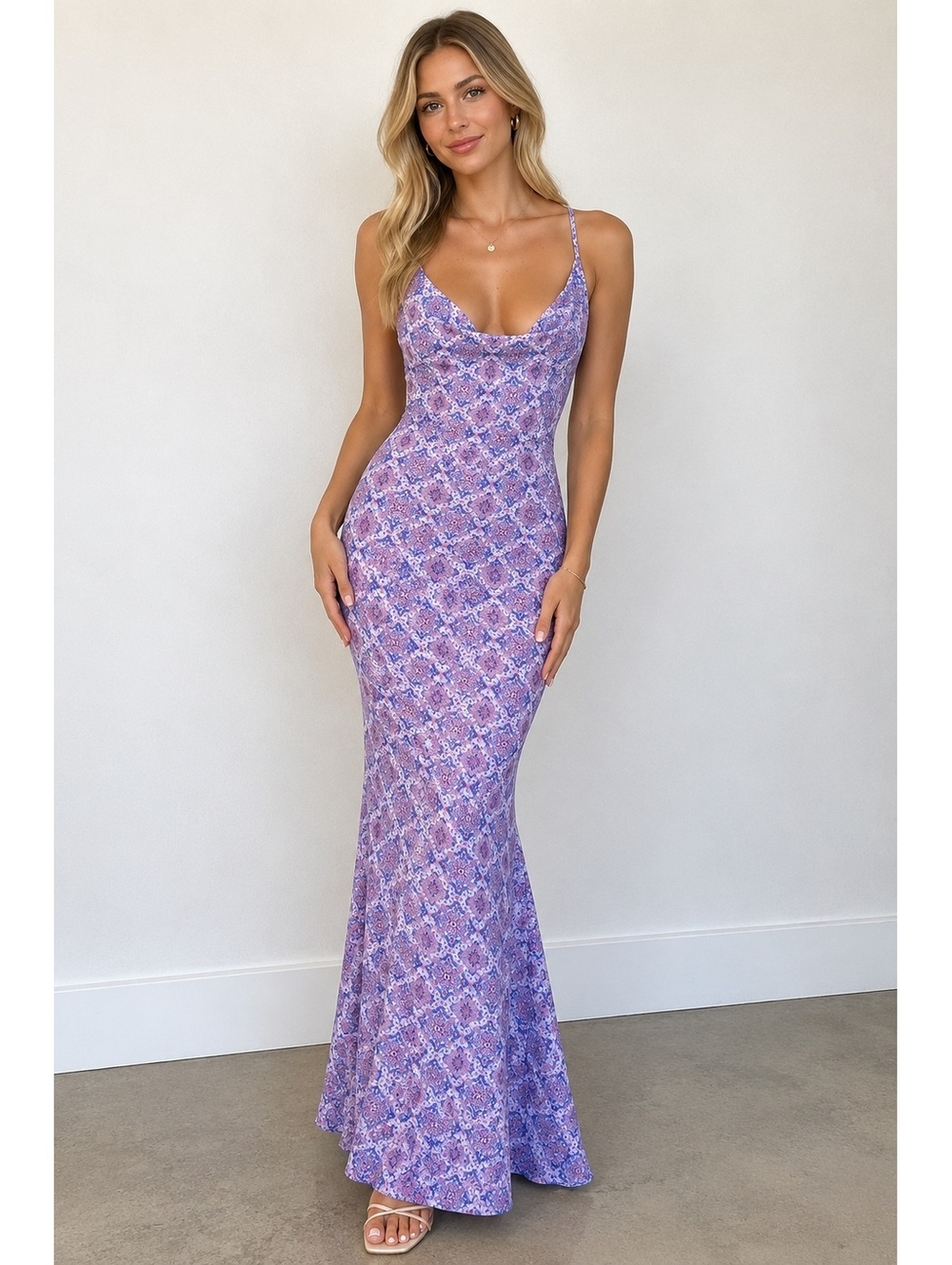 Millie Modelli Picasso Maxi Dress XS Pink Blue Paisley Cowl Neck NWT